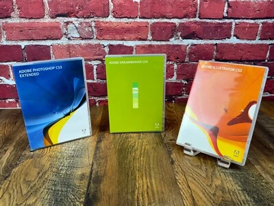 Lot 3 ADOBE ILLUSTRATOR CS3 PHOTOSHOP CS3 EXTENDED DREAMWEAVER CS4 Complete Pack - Image 1 of 4