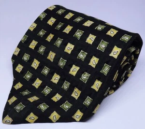 NWT Men's Nordstrom Made in Italy Black Gold Green Check Paisley Silk Tie - Picture 1 of 4