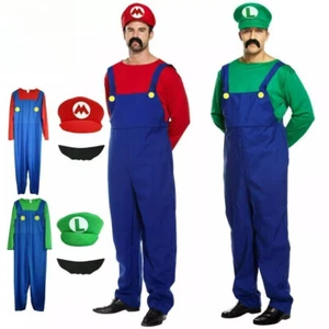 Mens Adult Super Mario and Luigi Fancy Dress Plumber Bros Halloween Costume - Picture 1 of 18
