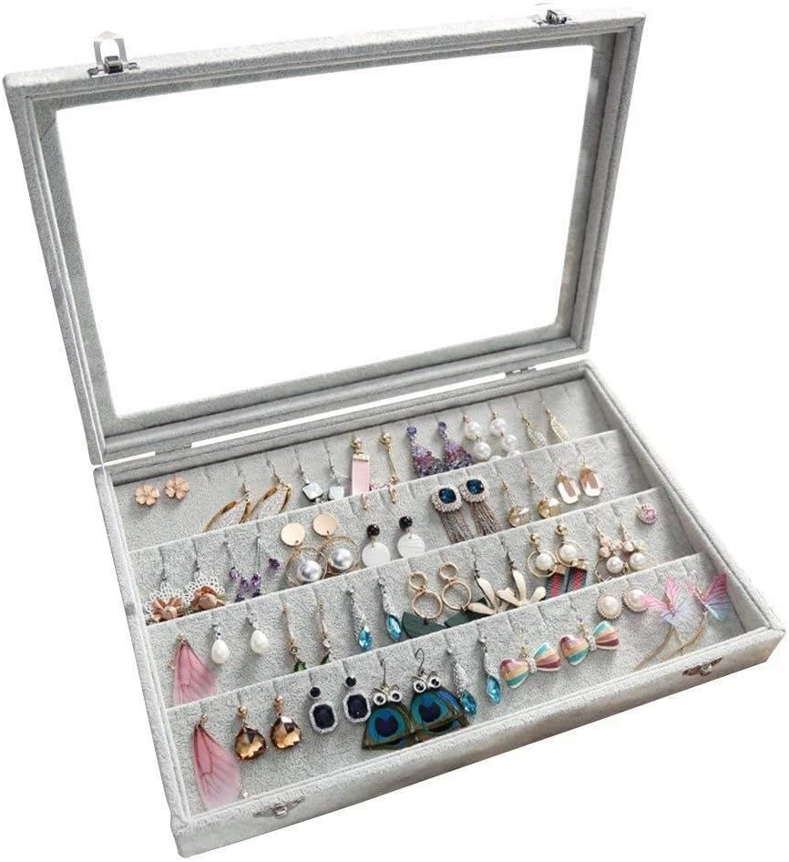 BIENSER Earrings Organiser, Velvet Clear Lid Earring Holder & 40 Pairs Earrings