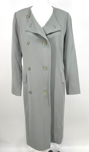 Blazer lungo trench doppiopetto Celine tg 36 4 blu menta 100% lana senza colletto