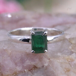Solid 925 Sterling Silver Green Emerald Birthstone Ring Customize Size UK J to Z