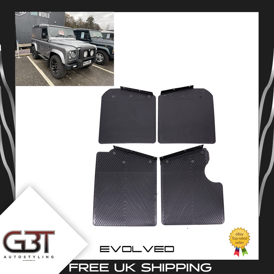 FRONT AND REAR MUDFLAPS FOR LAND ROVER DEFENDER 90 WITH BRACKETS BOLTS OE FIT - Image 1 of 4