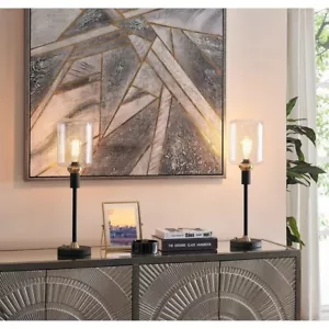 Candlestick Table Lamp Set 2 Industrial Buffet Style Living Dining Room Farm 24" - Picture 1 of 24