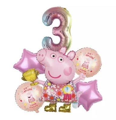 Peppa Pig 3rd Birthday Party Balloons Kids Decoration Age 3 Golden Wellies