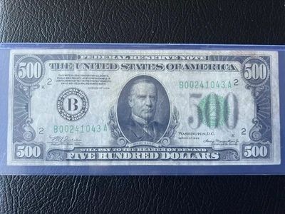 1934 Series $500 Dollar Bill  - Federal Reserve Note B00241043A - New York Dist. - Image 1 of 4