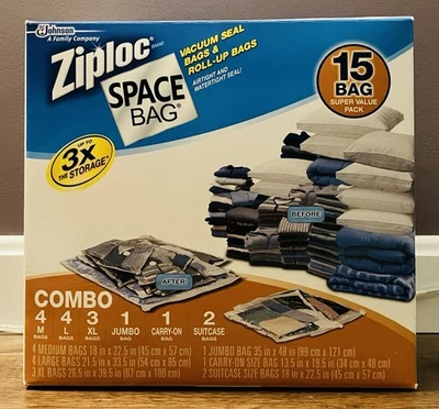 Combo de 15 bolsas espaciales Ziploc sellado al vacío de compresión almacenamiento estanco viaje Foto 1 de 4
