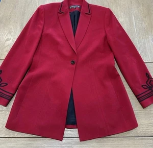 Kasper ASL Dark Red suit Jacket Blazer size 10 black trim - Picture 1 of 4