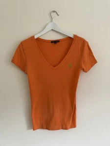 Womens Y2K Ralph Lauren Orange Cotton V Neck T Shirt Size Medium - Picture 1 of 8