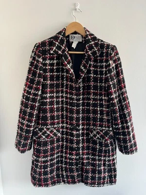 Abrigo para mujer vintage DR Da-Rue negro rojo a cuadros tweed talla 10 Foto 1 de 4