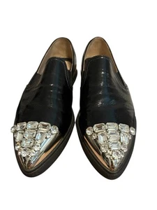 Zapatillas sin cordones Miu Miu Crystal Cap Toe de cuero negro talla 38 - Imagen 1 de 10