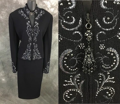 BEAUTIFUL St John evening knit jacket black rhinestones embellished blazer 14 - Image 1 of 4