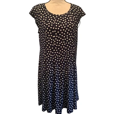 Gabby Skye Dress Womens 12 Blue White Polka Dot Fit & Flare Cap Sleeve Knee - Image 1 of 4