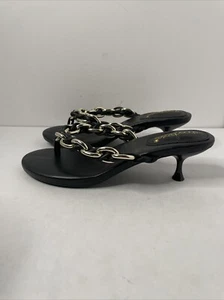Sandalias Shoedazzle Mariana Cadena Tacón Gatito Negro/Dorado Talla 7.5 - Imagen 1 de 5