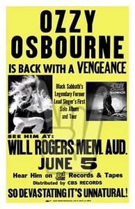 Póster del concierto de Ozzy Osbourne 1981 Will Rogers Fort Worth Texas 11x17 Rock Randy - Imagen 1 de 1