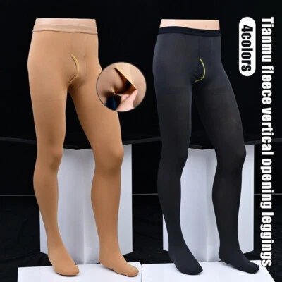 Plus Size 80D Mens Warm Pantyhose Long Johns Underwear Stockings Side Open Pouch - Image 1 of 4