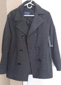 Men's Roundtree & Yorke Luxurious Wool Blend Peacoat Charcoal Size Small NWT - Picture 1 of 12