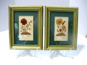 VTG Caryl Pohland Signed Dried Flower Art 8-3/4" x 6-3/4" Matted & Framed (2) - Picture 1 of 7