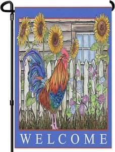 Rustic Rooster Garden Flag Vertical Double Sided Sunflower Chicken Farmhouse Bur - Picture 1 of 6