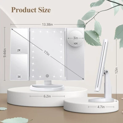 LED Makeup Mirror&Lights, 10X/3X/2X Magnification, Touch Switch, Dresser Mount - Image 1 of 4