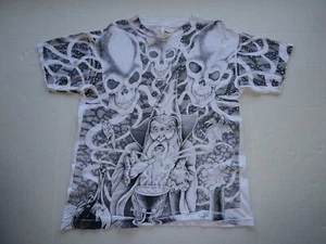 Vintage AOP Wizard & Skulls Single Stitch Tee, White/Black, Size Large (L), Rare - Picture 1 of 24