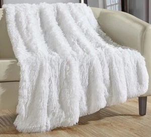 Soft, Fluffy Faux Fur Blanket, Throw, Pure White Comfy, Lightweight microfiber  - Picture 1 of 9