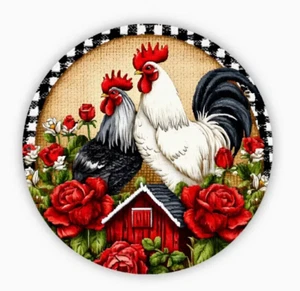 Metal Art, Rustic Farmhouse Rooster, Floral Metal Wall Art - 8x8 - Black & White - Picture 1 of 2