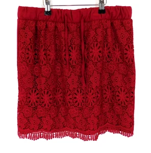 Esmara Red Lace Mini Skirt Size 10 Lined Stretch Waistband - Picture 1 of 5