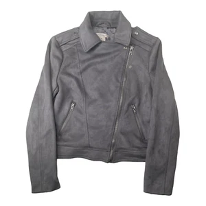 Philosophy Jacket Womens Small Gray Faux Suede Motorcycle Style Zippers - Picture 1 of 9