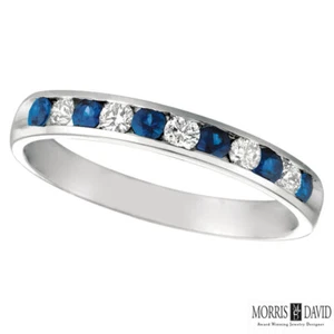 0.55 Carat Natural Diamond & Sapphire Ring Band 14K White Gold  - Picture 1 of 1