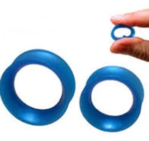 PAIR-Flexi Thin Pearl Blue Dark Double Flare Silicone Ear Tunnels 10mm/00 Gauge - Picture 1 of 3