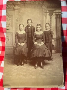 Cabinet Card Photo four beautiful children fancy collar dresses 5-1/2 x 8-1/2 - Picture 1 of 3
