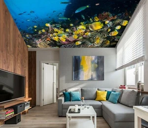 3D Yellow Fish Sea ZHU346 Ceiling Wall Paper Wall Print Decal Wall Deco Zoe - Picture 1 of 5