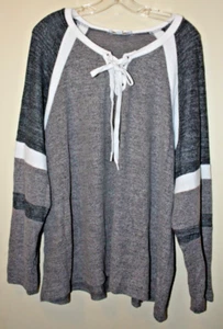 Weekend Suzanne Betro 3X Gray Long Sleeve Brushed Fleece Soft Blouse Top Tie - Picture 1 of 4