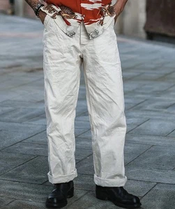 Bronson Mfg. Co. USN Herringbone Deck Pants White 100% Cotton 34x31.5 - Picture 1 of 9