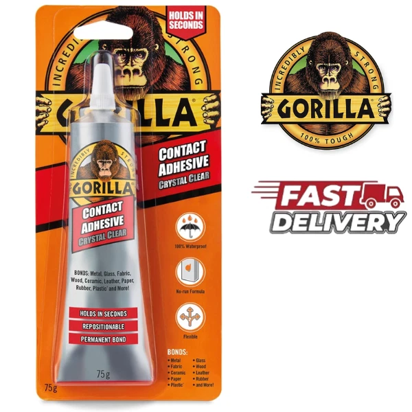 Gorilla Contact Adhesive Clear Glue Waterproof Bond Wood Glass Fabric Plastic