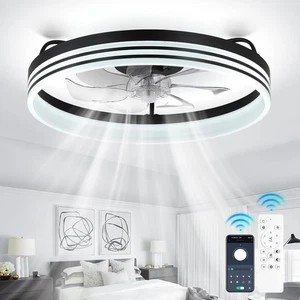 Bladeless Ceiling Fan with Light, 6 Speeds, Dimmable, 20" Black - Picture 1 of 11