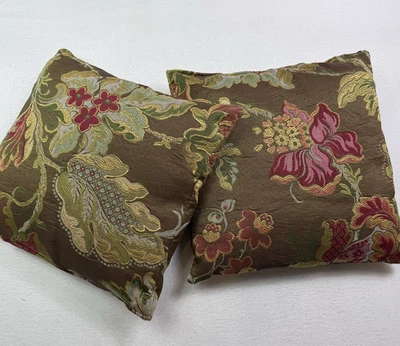 Juego de 2 almohadas brocadas florales de diseño marrón chocolate rojo rosa 16 x 16 Foto 1 de 4