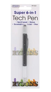 SUPER TECH PEN MINI RULER SCREWDRIVER SPIRIT LEVEL SOFT TIP STYLUS MULTI TOOL - Picture 1 of 12