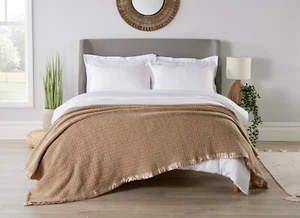Diana Cowpe Blanket 100% WOOL CELLULAR BLANKET BROWN Lightweight Adult Size - Picture 1 of 3