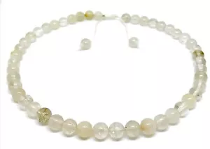 Vintage Natural Rutilated Rutile Rock Quartz Round Gemstone Beads 8mm Necklace - Picture 1 of 9