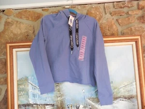 Nuova felpa con cappuccio Calvin Klein cut-off viola manica lunga foderata in pile nuova con etichetta M Medium - Foto 1 di 6