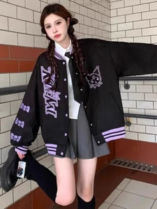 Melody Kuromi Black Purple Loose Coat Jacket Casual Tops - Picture 1 of 7