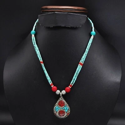 APP05🎁Nueva Llegada🎁Collar Colgante Hecho a Mano Turquesa Tibetana y Coral Cuentas Foto 1 de 3