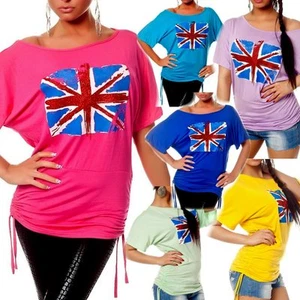 Sexy Miss Ladies Casual Shirt Top Union Jack Flag Glitter Style 34/36/38 - Picture 1 of 26