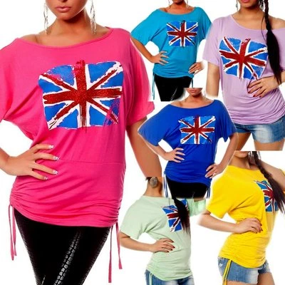 Sexy Miss Ladies Casual Shirt Top Union Jack Flag Glitter Style 34/36/38 - Image 1 of 2