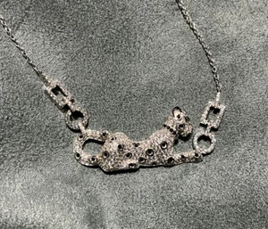 Signed Hashtag & Heart .925 Sterling Silver & CZ Leopard 16” Necklace - Picture 1 of 8