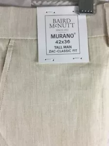 Murano Baird McNutt Linen Dress Pants Tall Man 42x36 Khaki ZAC Classic Fit $115 - Picture 1 of 9