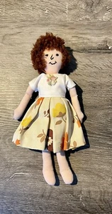 VTG Red Hair Rag Doll OOAK Handmade Hand Stitched Face Floral Top Floral Skirt - Picture 1 of 9