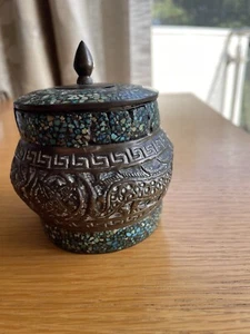 Old / Vintage Asian Turquoise Mosaic Cloisonne Lidded Pot with damage - Picture 1 of 11